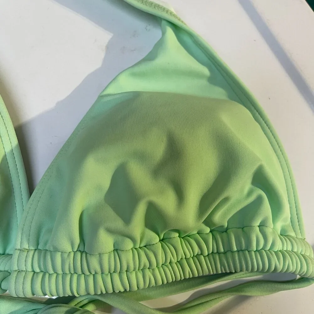 Mint Green Ruched Triangle Bikini Top | Adjustable Tie Back | Retro Y2K Swimwear